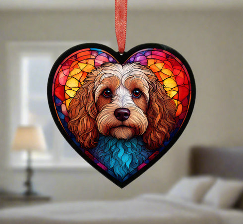 Cavapoo Stained Glass Effect Heart Suncatcher